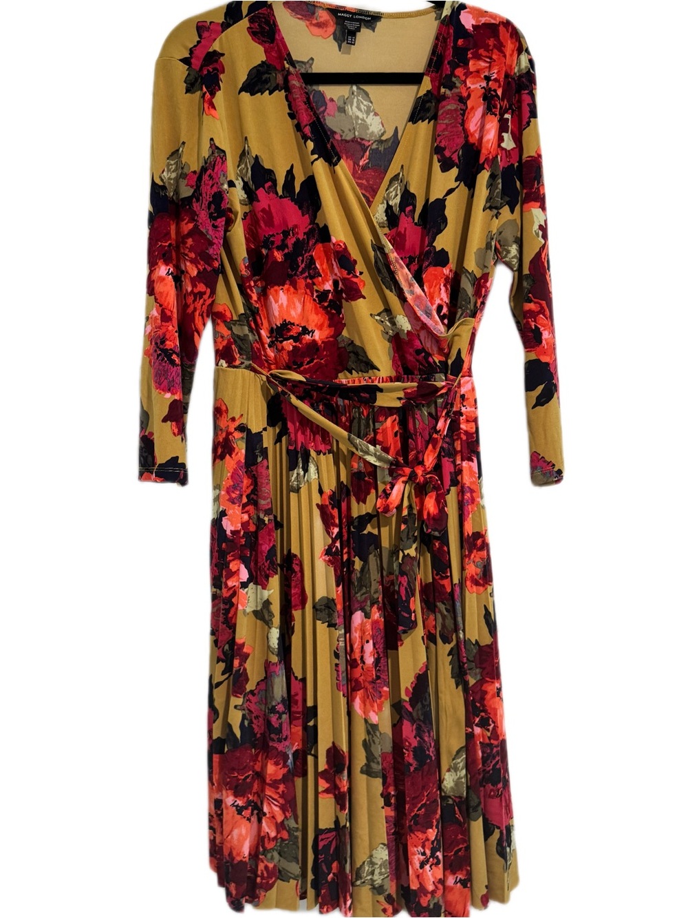 Maggy London Floral Wrap Dress with Red and Pink Print